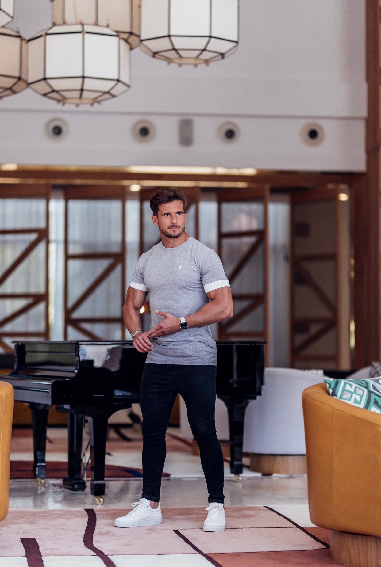 Classic Light Grey Crew T Shirt with FS Elastic Sleeve Branding - FSH624