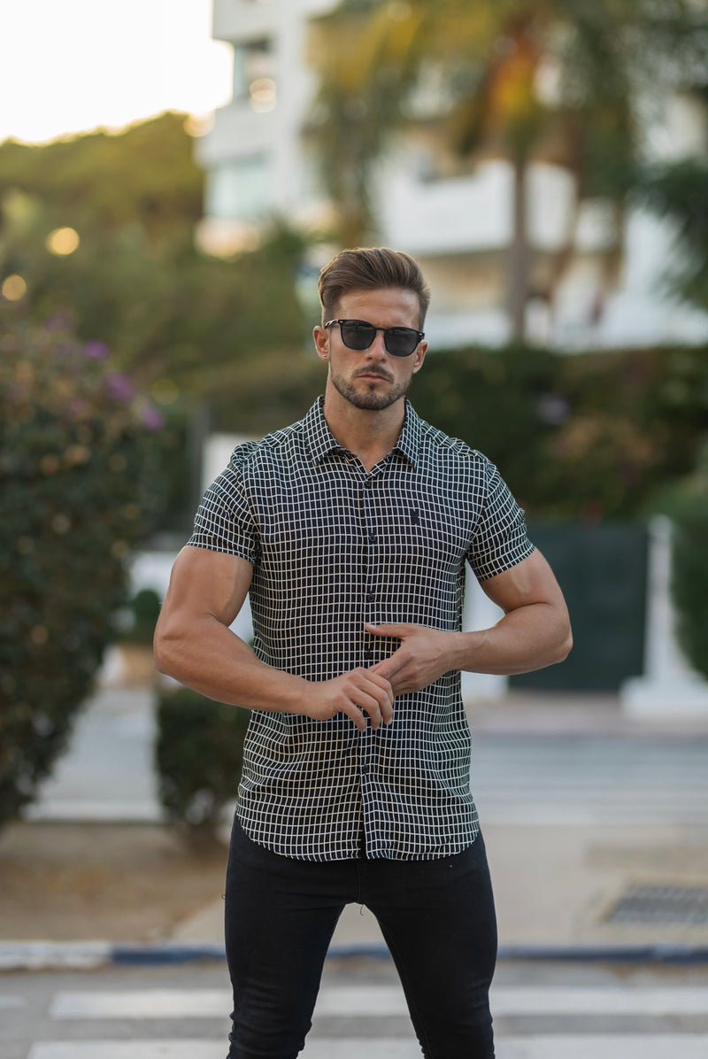 Father Sons Classic Relaxed Black / White Medium Grid Check Short Sleeve - FS735