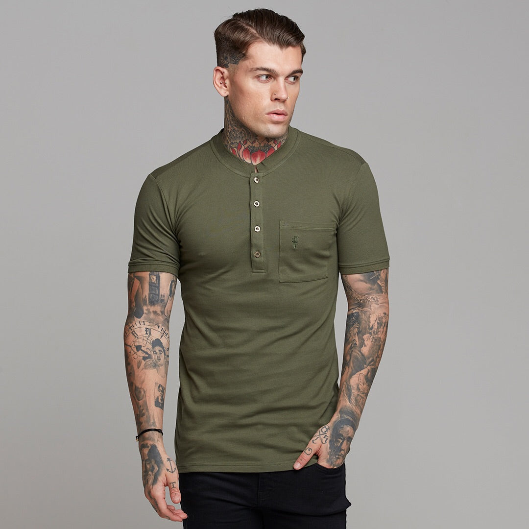 Classic Khaki Grandad Polo Shirt - FSH294