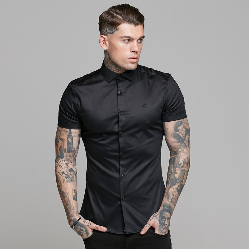 Father Sons Slim Sateen Classic Black Short Sleeve - FS546