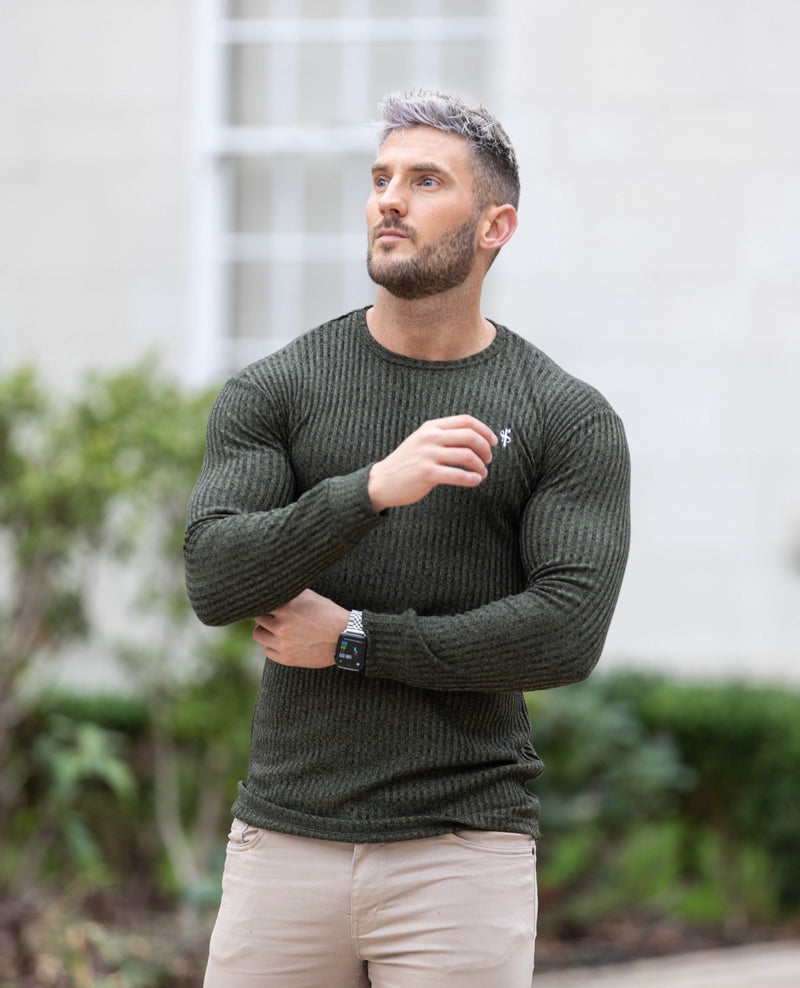Father Sons Classic Khaki / White Ribbed Knit Sweater - FSH769