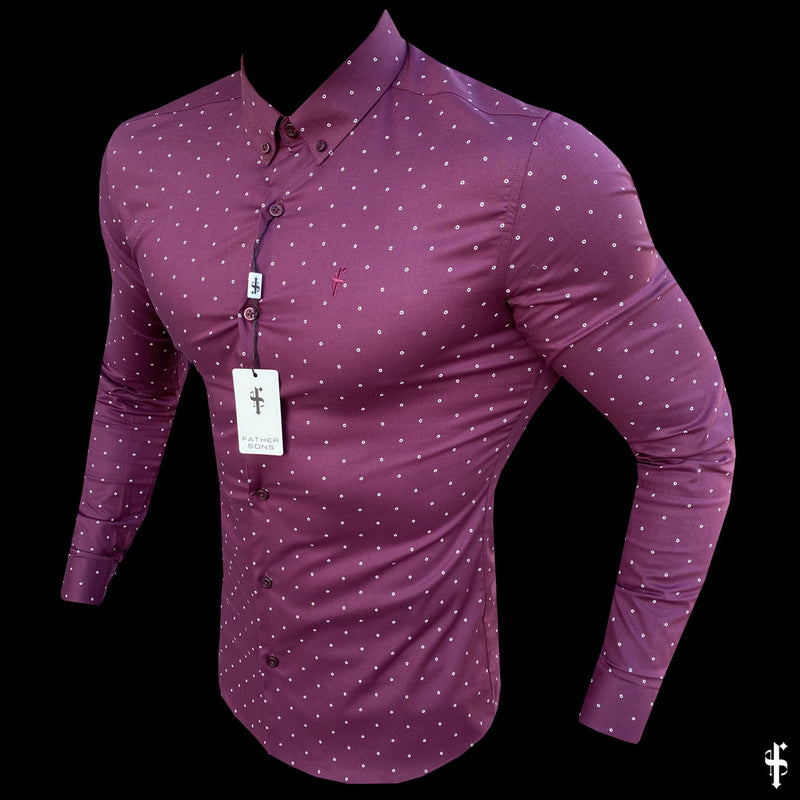 Father Sons Super Slim Stretch Burgundy & White Circular Print Long Sleeve - FS664