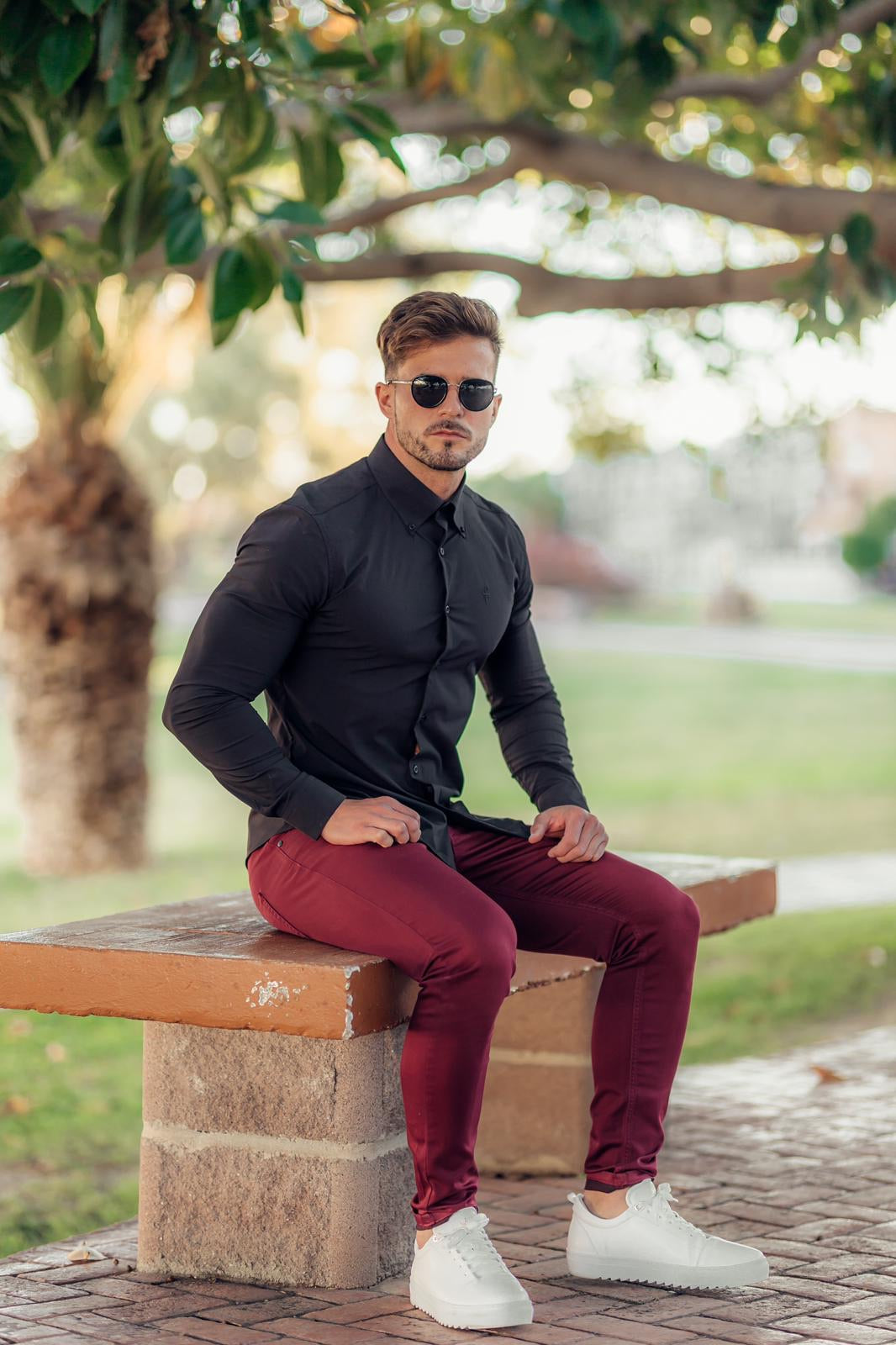 Father Sons Slim Stretch Burgundy Sateen Pants - FSH598