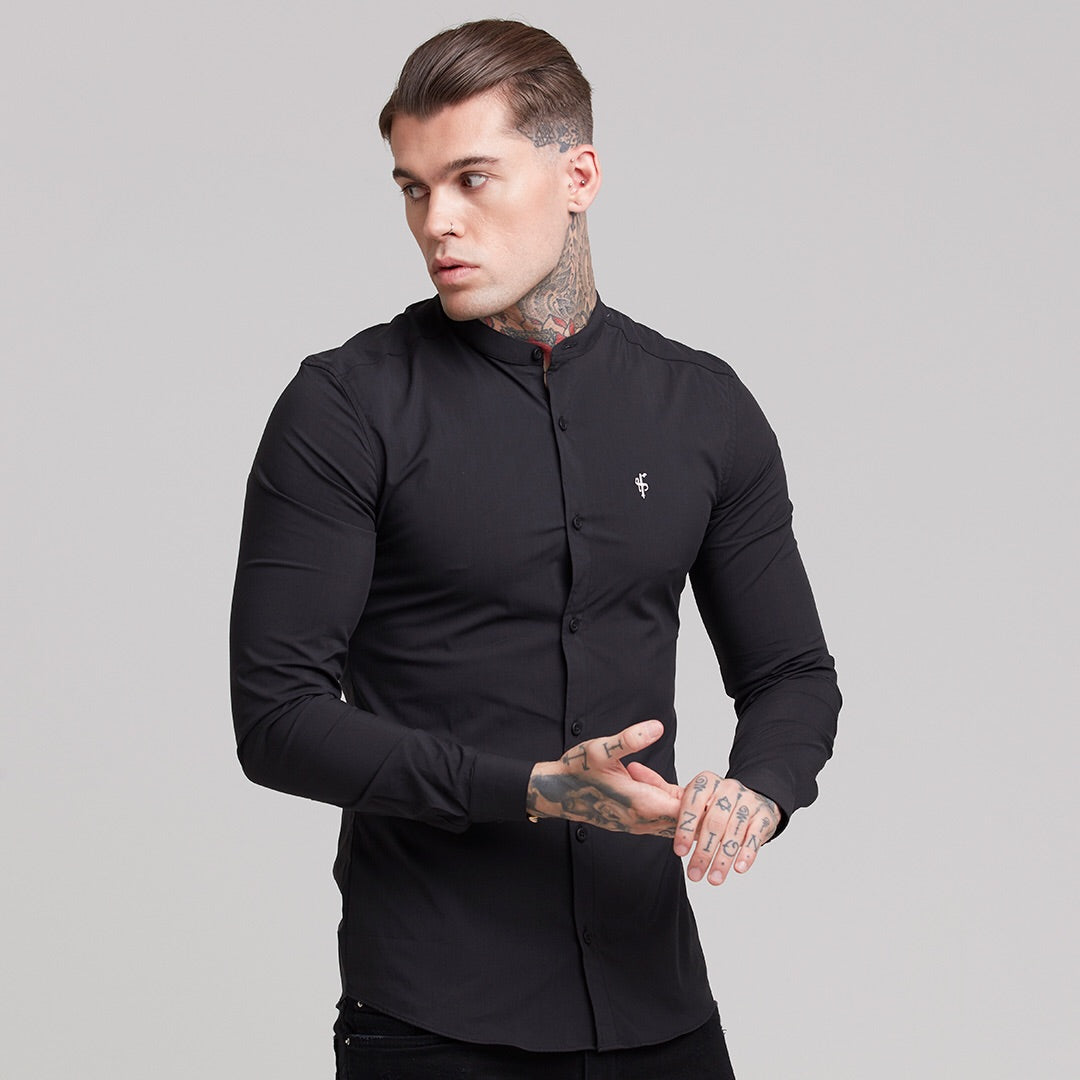 Super Slim Stretch Classic Black Grandad Collar - FS171