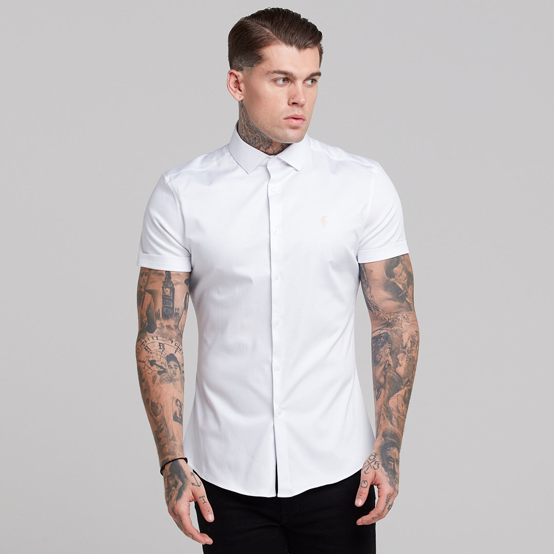 Slim Sateen Classic White with Peach Embroidery - FS400 (LAST CHANCE)