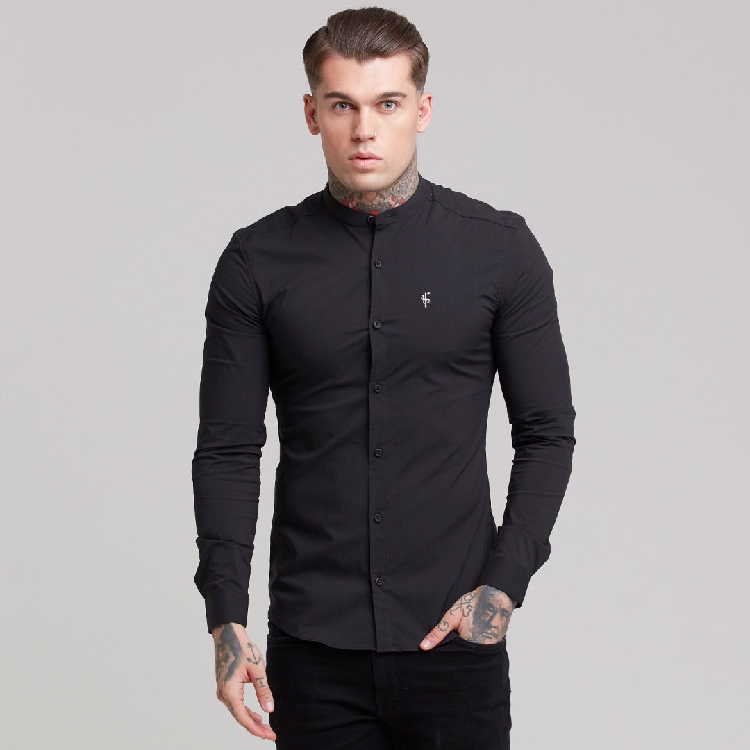 Super Slim Stretch Classic Black Grandad Collar - FS171