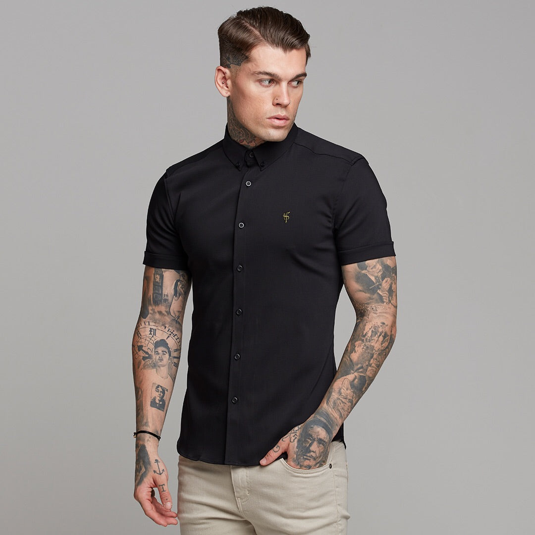 Super Slim Ultra Stretch Classic Black Short Sleeve (Khaki Embroidery) -  FS481