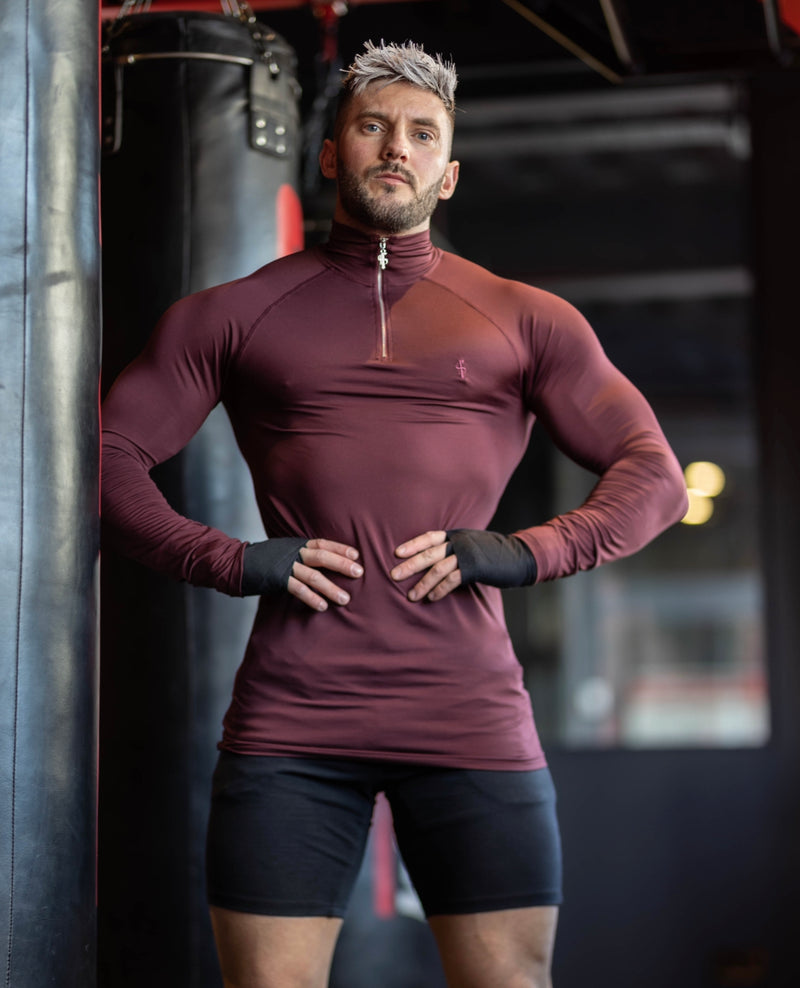 Father Sons Long Sleeve Burgundy Half Zip Gym Top - FSH733