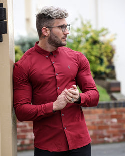 Father Sons Super Slim Stretch Classic Ox Blood Long Sleeve With Button Down Collar -  FS821