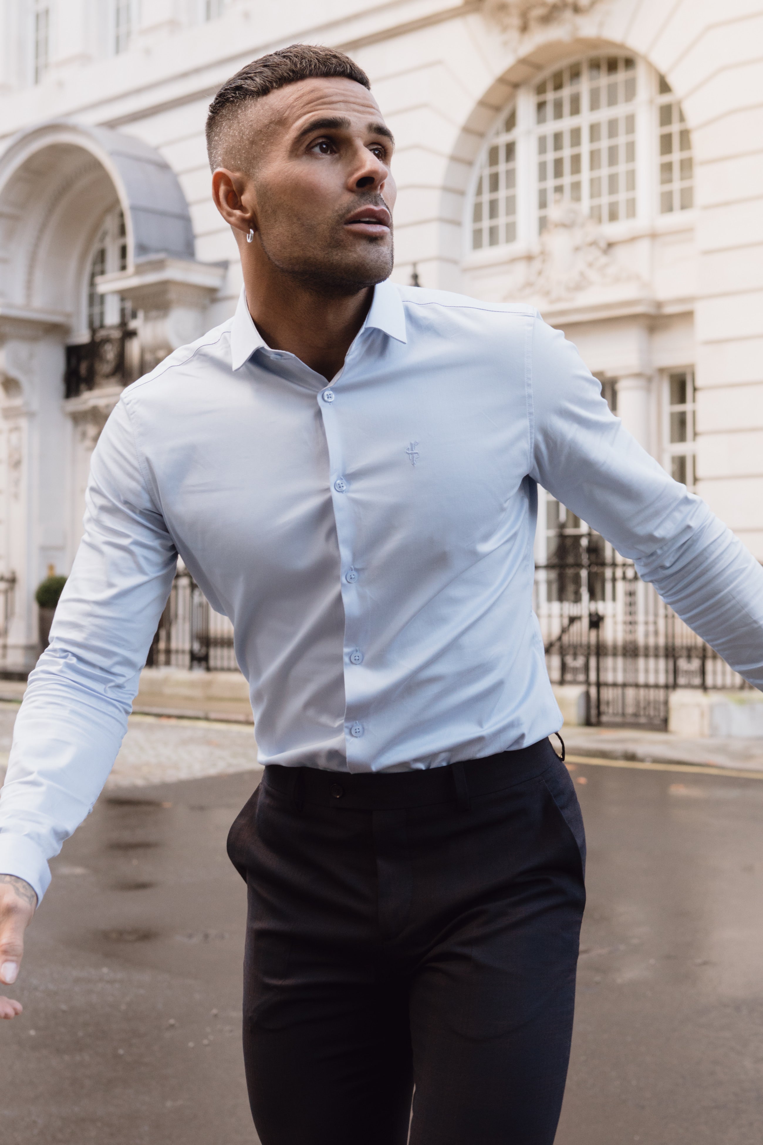 Slim Formal Navy / Tan Stretch Trousers - FST004