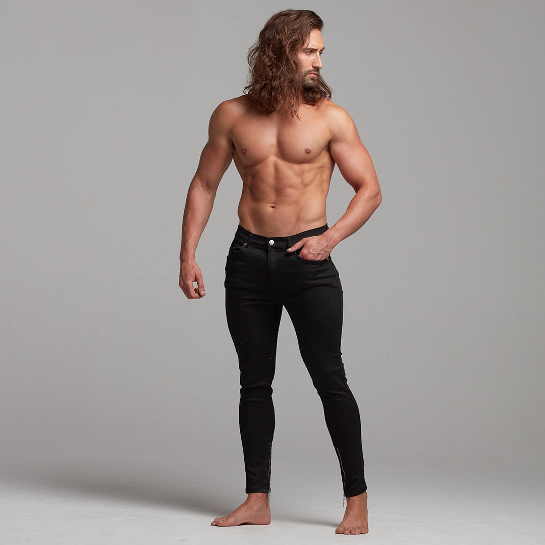 Zipped Ankle Slim Stretch Black Jeans - FSH235