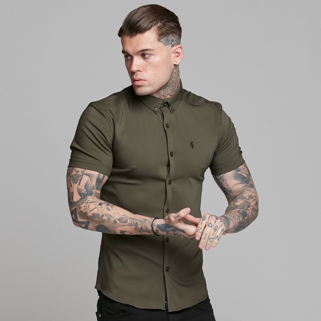 Super Slim Ultra Stretch Classic Olive Short Sleeve - FS483