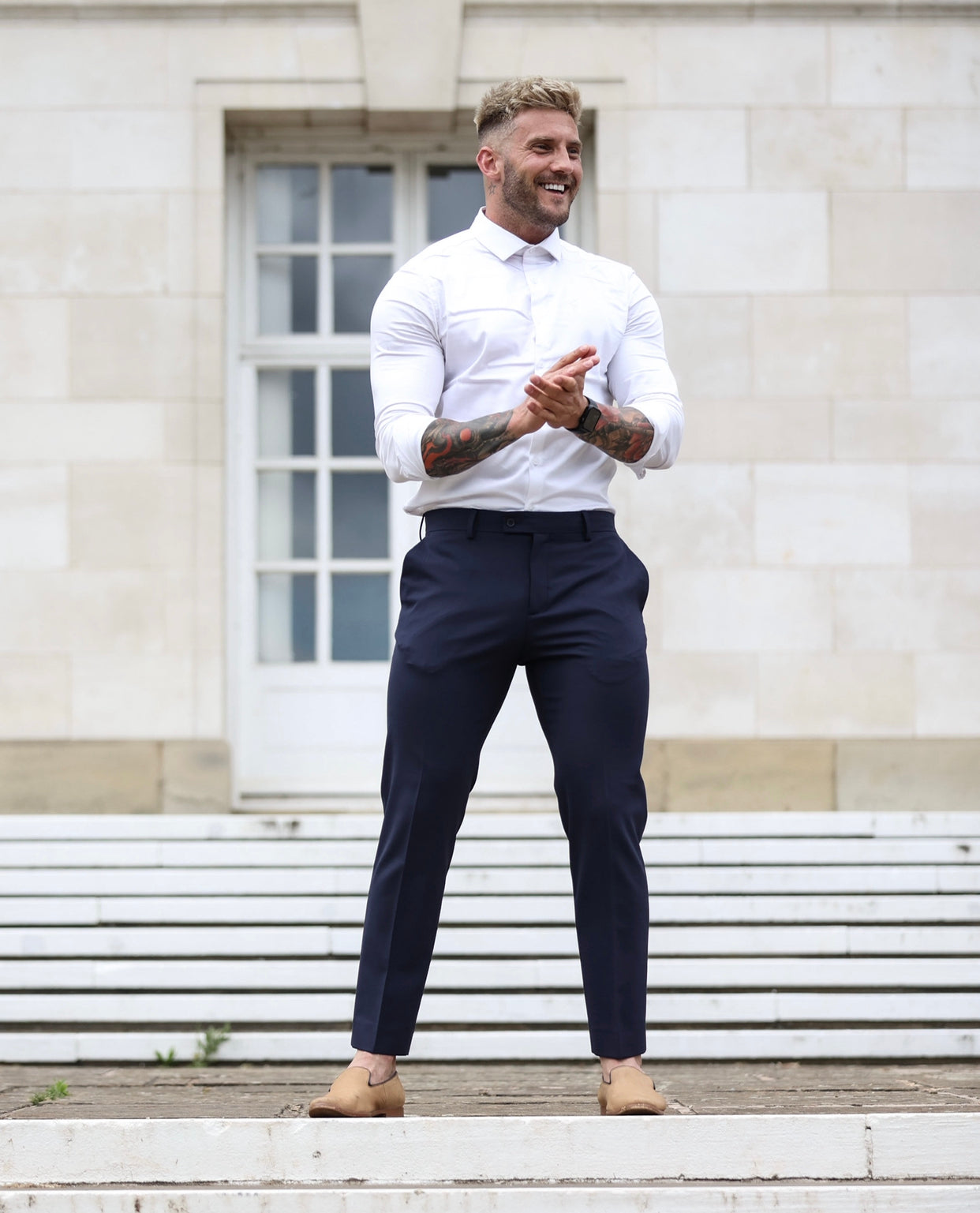 Relaxed Formal Plain Navy Stretch Trousers - FSTR009 RELAXED