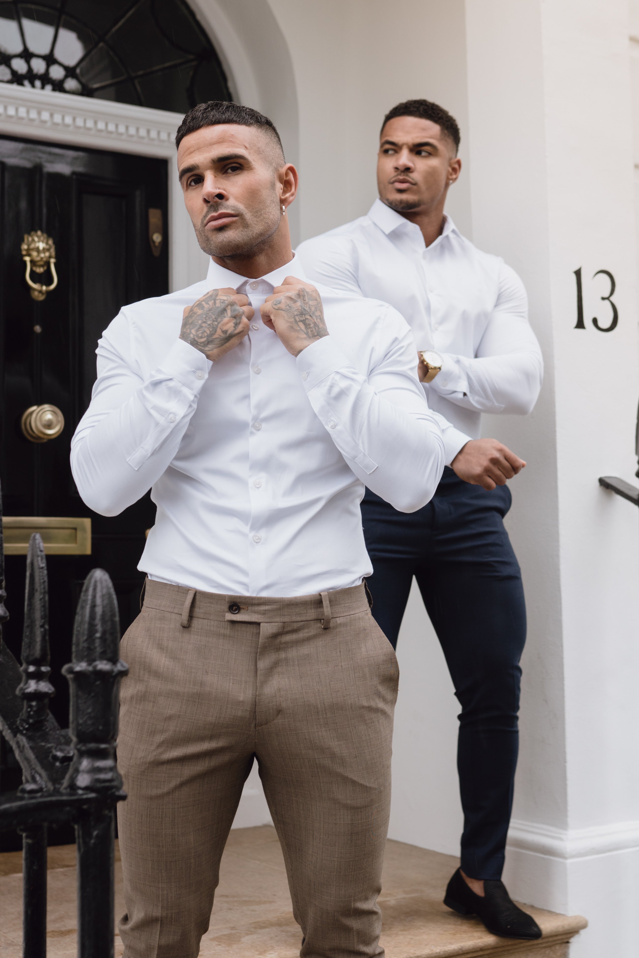 Slim Formal Beige & Black Check Stretch Trousers - FST002 (LAST CHANCE)