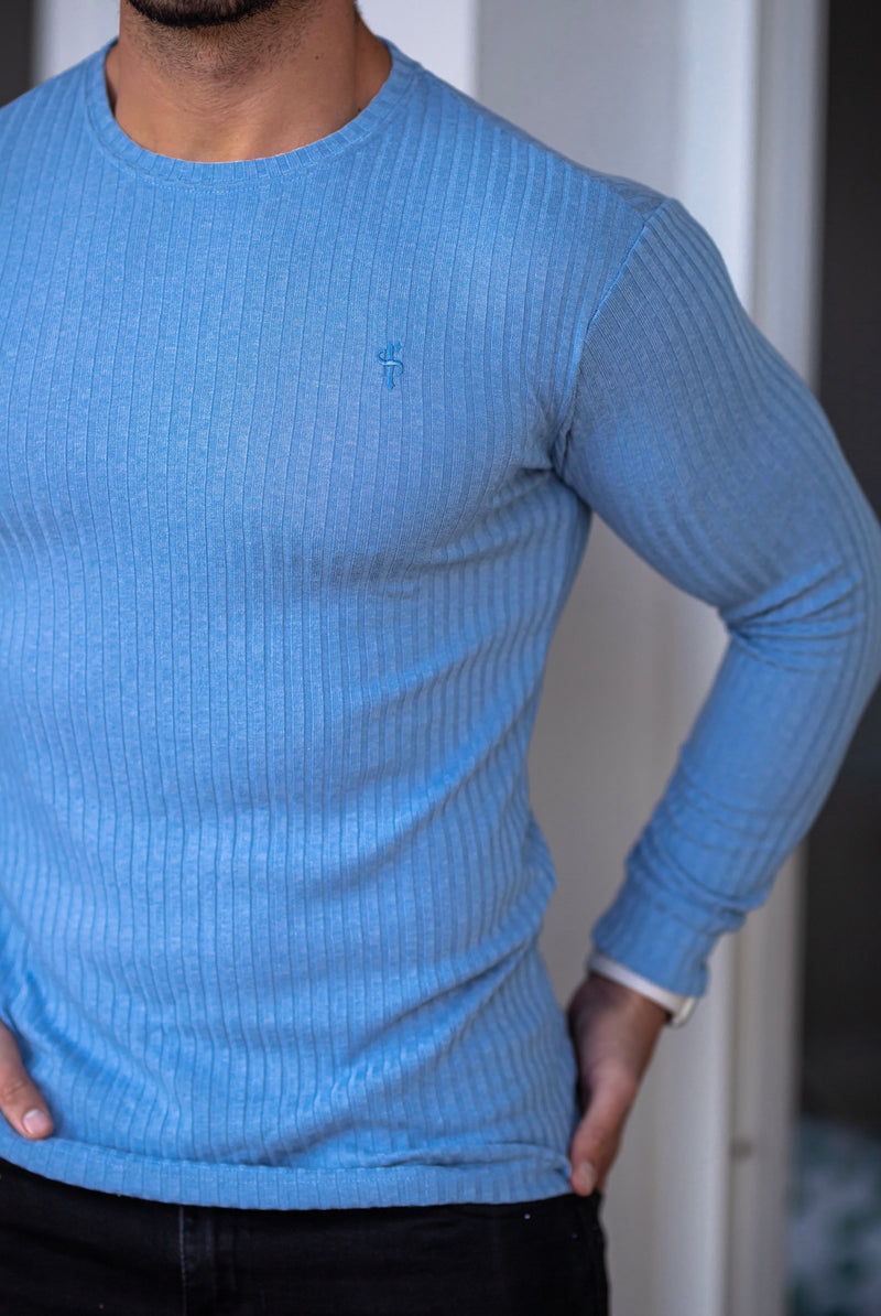 Father Sons Classic Baby Blue Ribbed Knit Sweater - FSH594