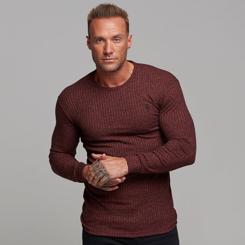 Father Sons Classic Burgundy Ribbed Knit Super Slim Crew - FSH113