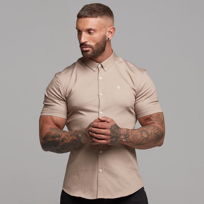 Father Sons Super Slim Stretch Beige Denim Short Sleeve - FS344