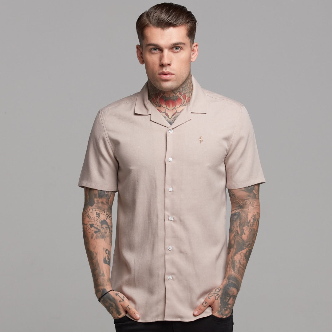 Classic Nude Linen effect Short Sleeve Revere Shirt - FS445
