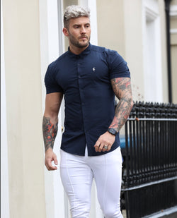 Father Sons Super Slim Stretch Classic Navy Short Sleeve With Button Down Collar -  FS816