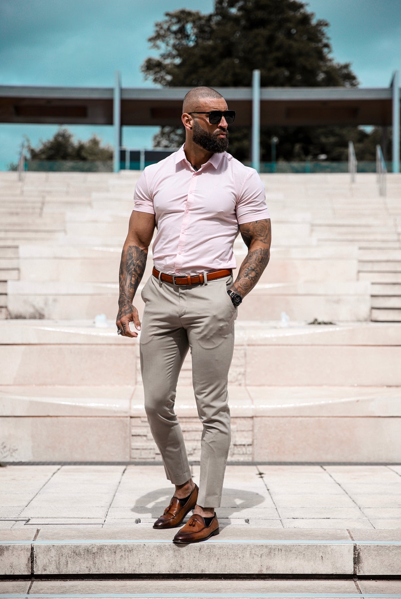 Super Slim Stretch Classic Baby Pink Short Sleeve - FS874