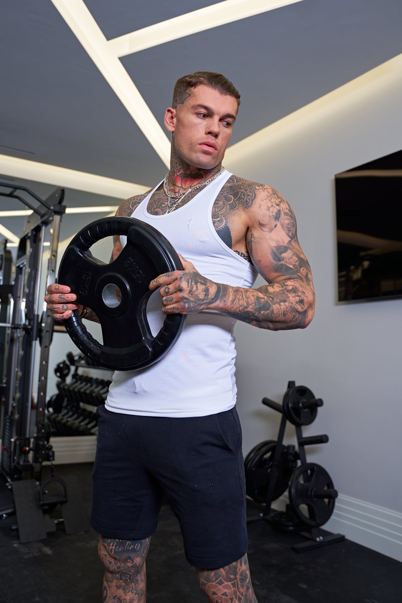 Muscle Fit White Gym Vest - FSH690