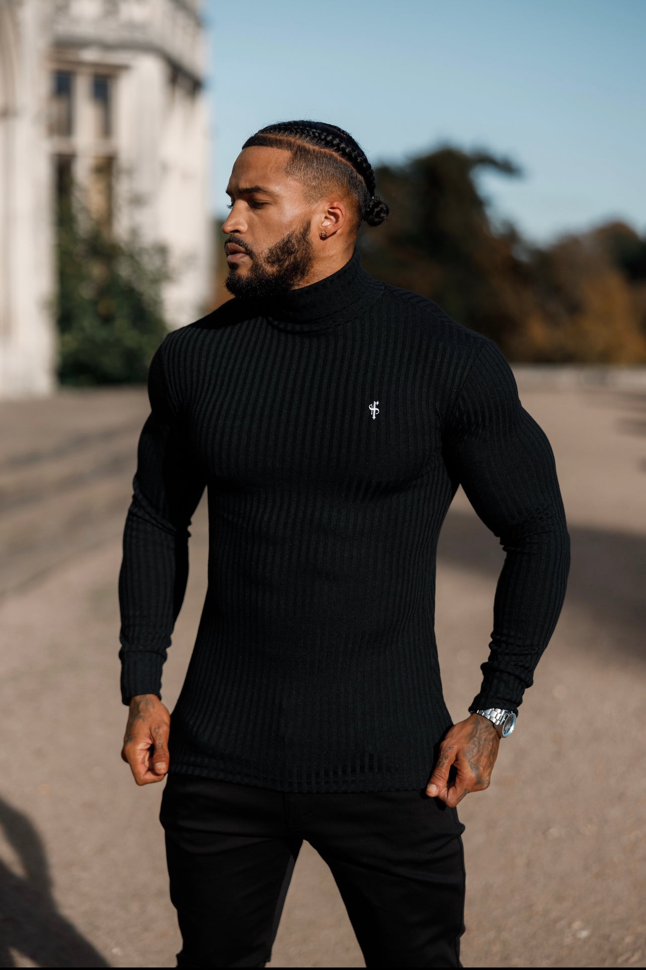 Father Sons Classic Black / White Ribbed Knit Roll Neck Sweater - FSH776