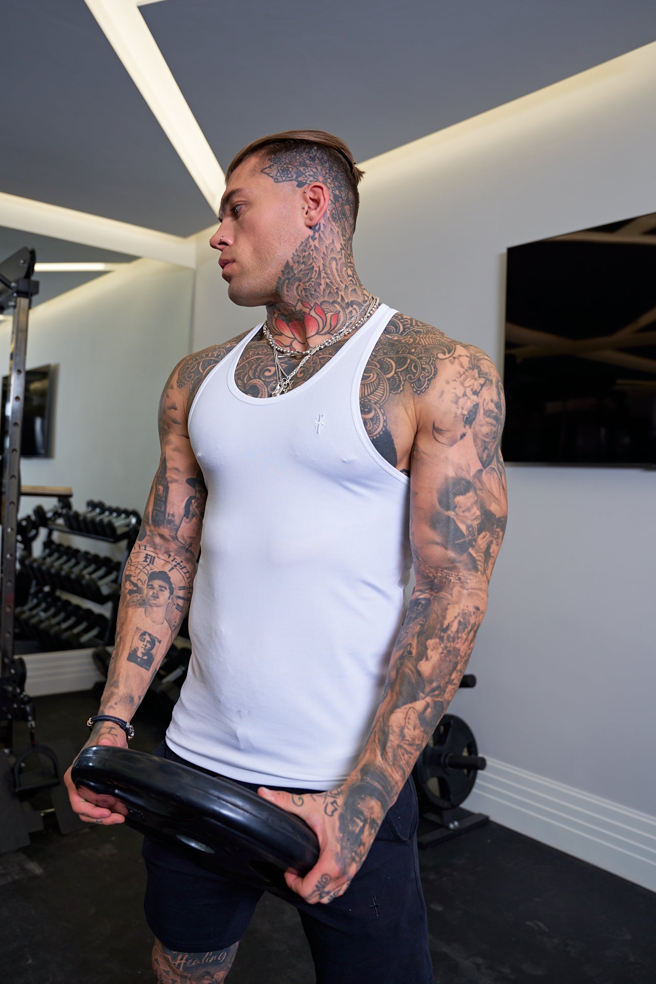 Muscle Fit White Gym Vest - FSH690
