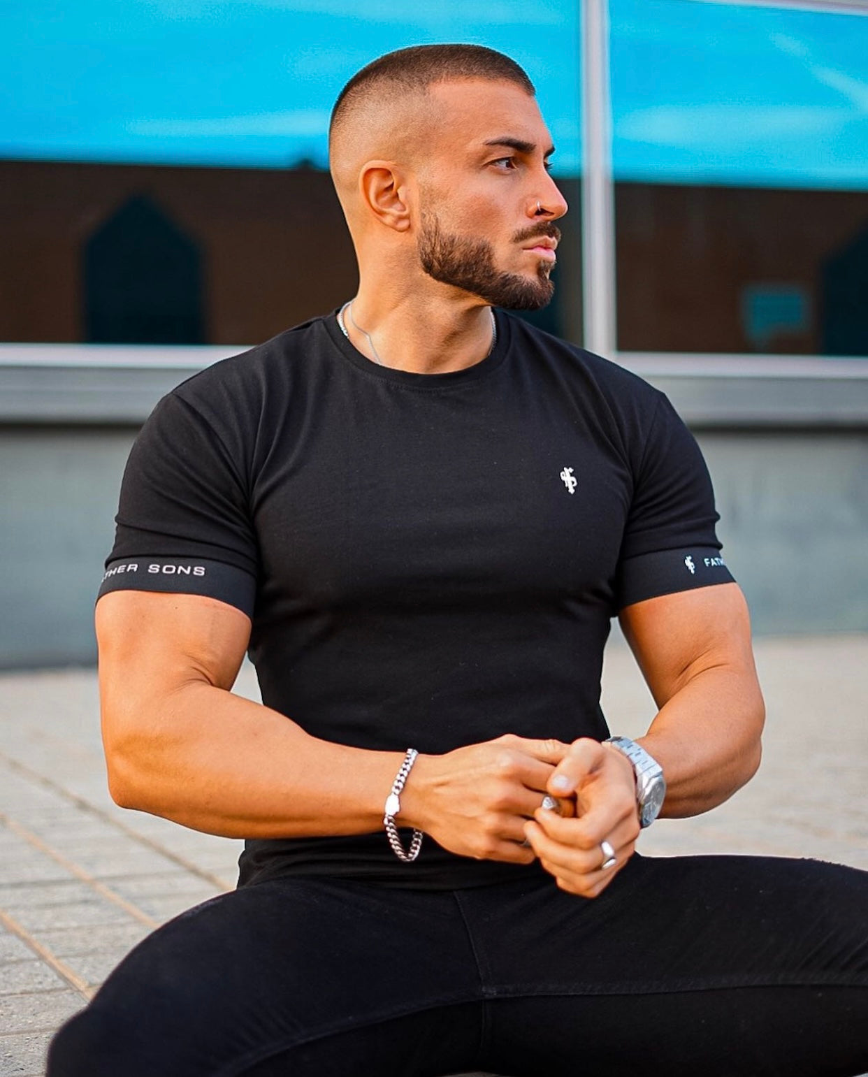 Classic Baby Pink Crew T Shirt with FS Elastic Sleeve Branding