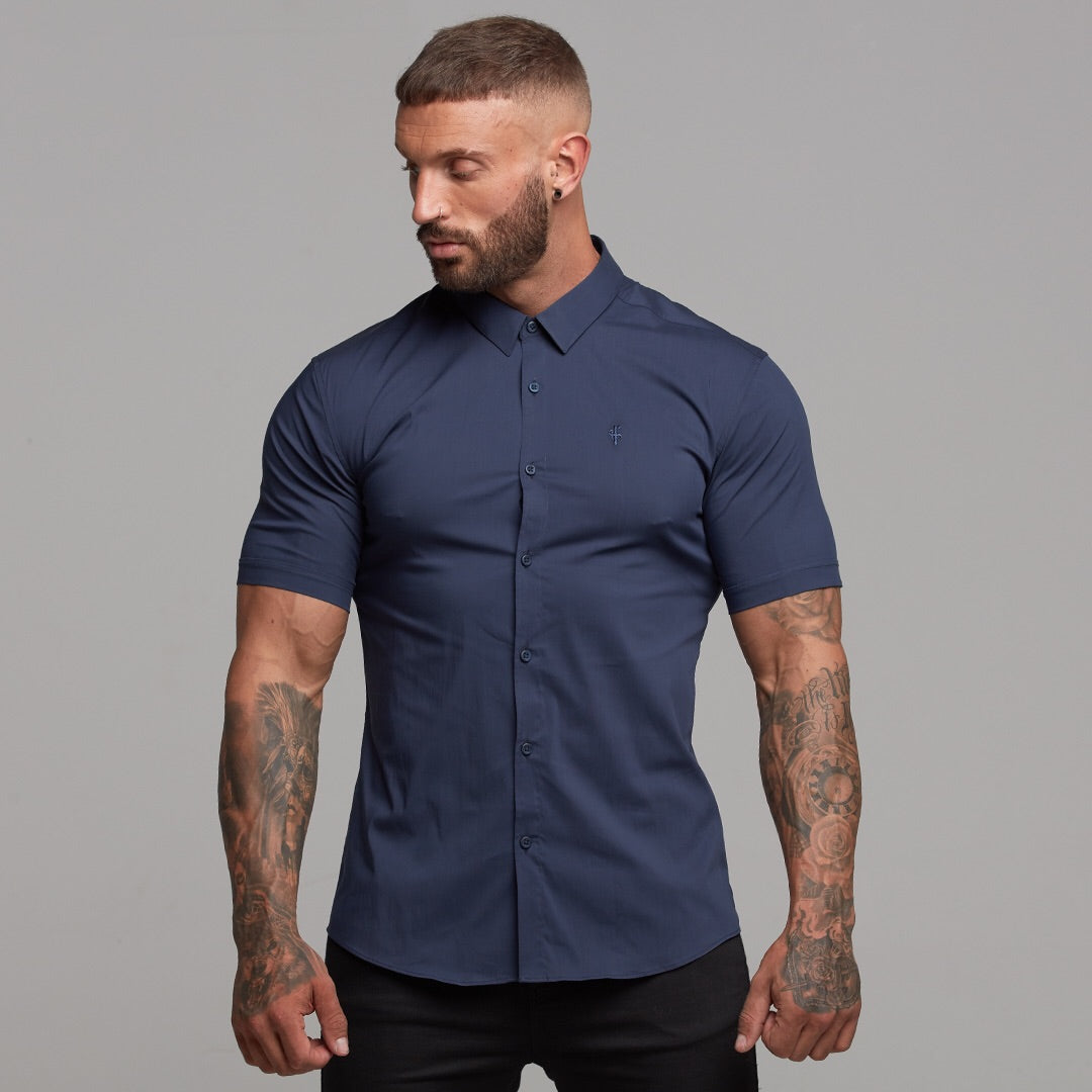 Super Slim Stretch Classic Navy Short Sleeve - FS181