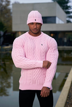 Father Sons Bright Pink Twisted Braid Weave Super Slim Sweater With Gunmetal Decal - FSJ041