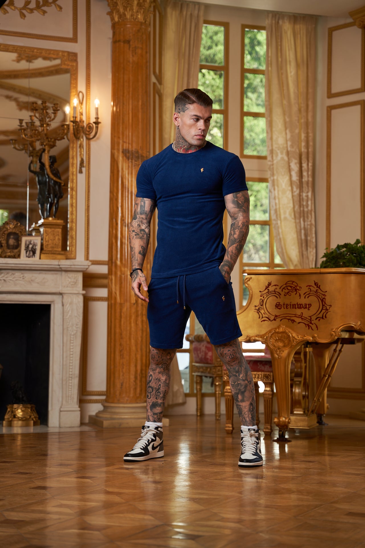 New French Navy Towelling Crew T Shirt - FSH655