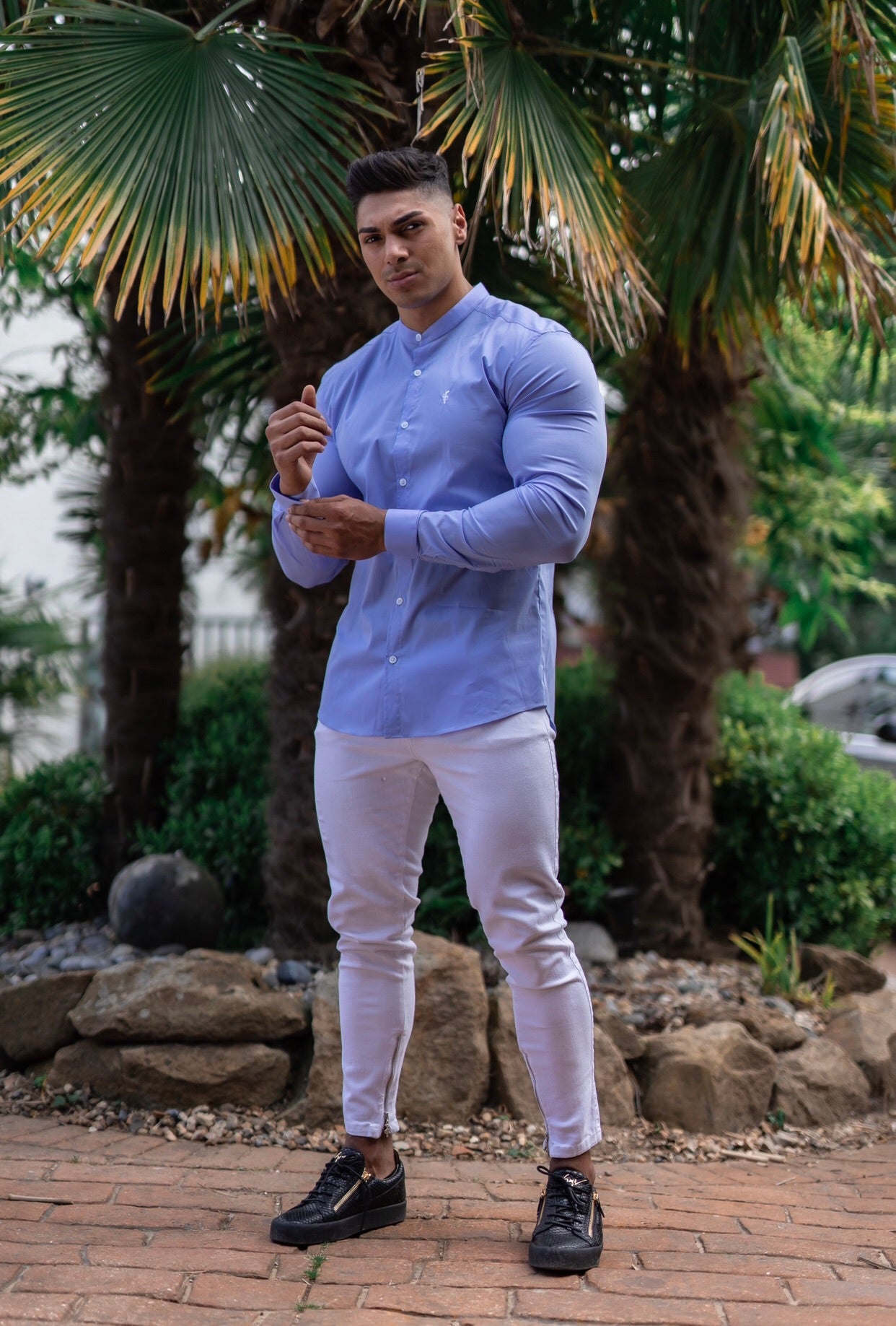Super Slim Stretch Light Blue Grandad Collar - FS555