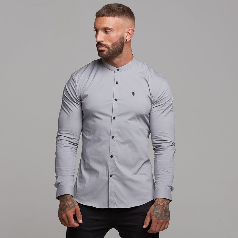 Father Sons Super Slim Stretch Classic Silver Grey Grandad Collar - FS289