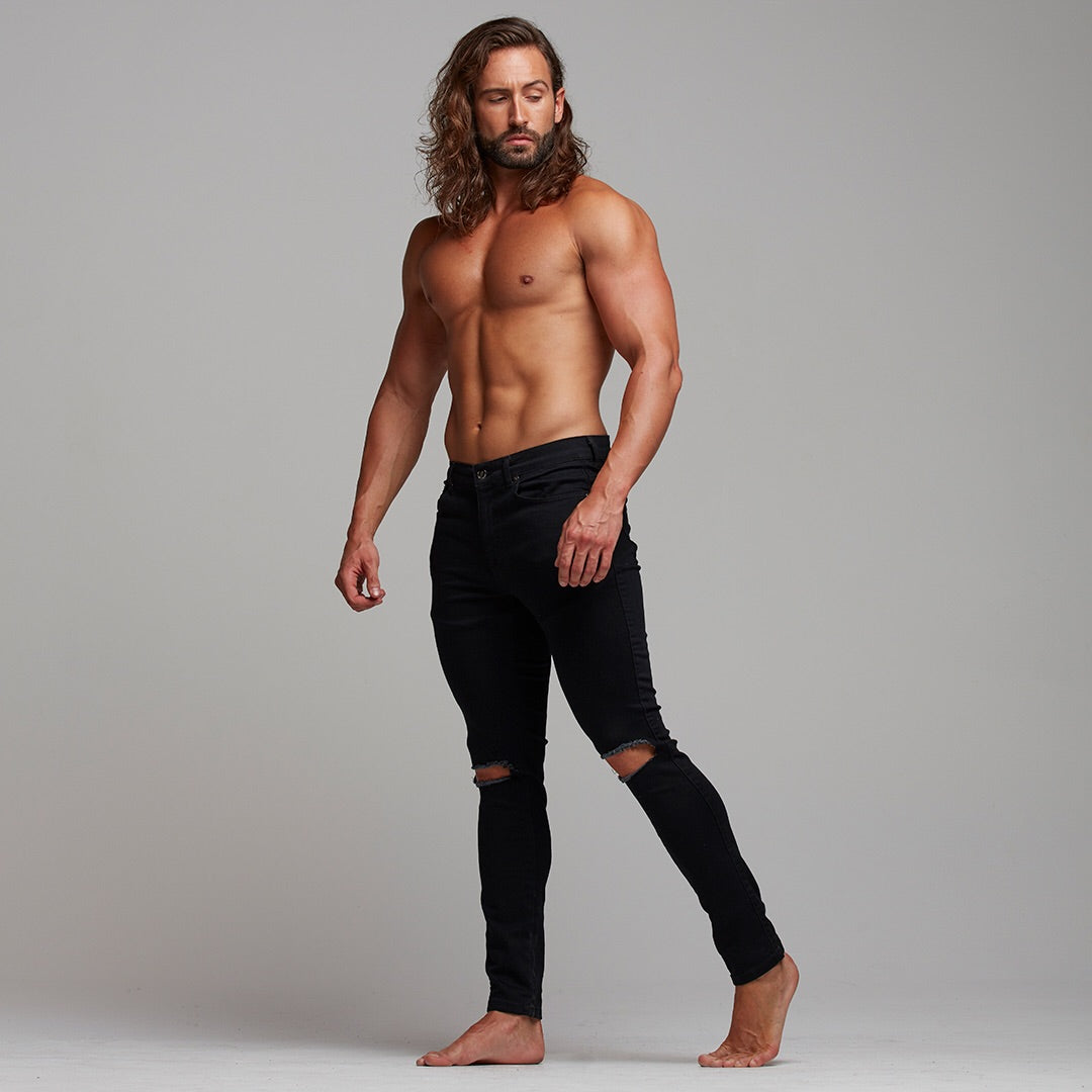 Ripped Slim Stretch Black Jeans - FSH101 (LAST CHANCE)