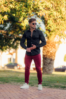 Father Sons Slim Stretch Burgundy Sateen Pants - FSH598