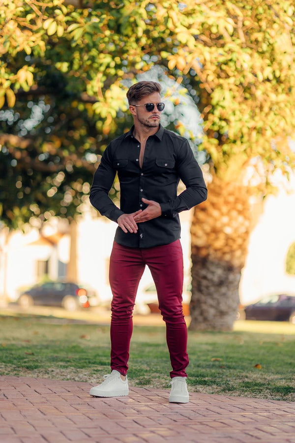 Father Sons Slim Stretch Burgundy Sateen Pants - FSH598