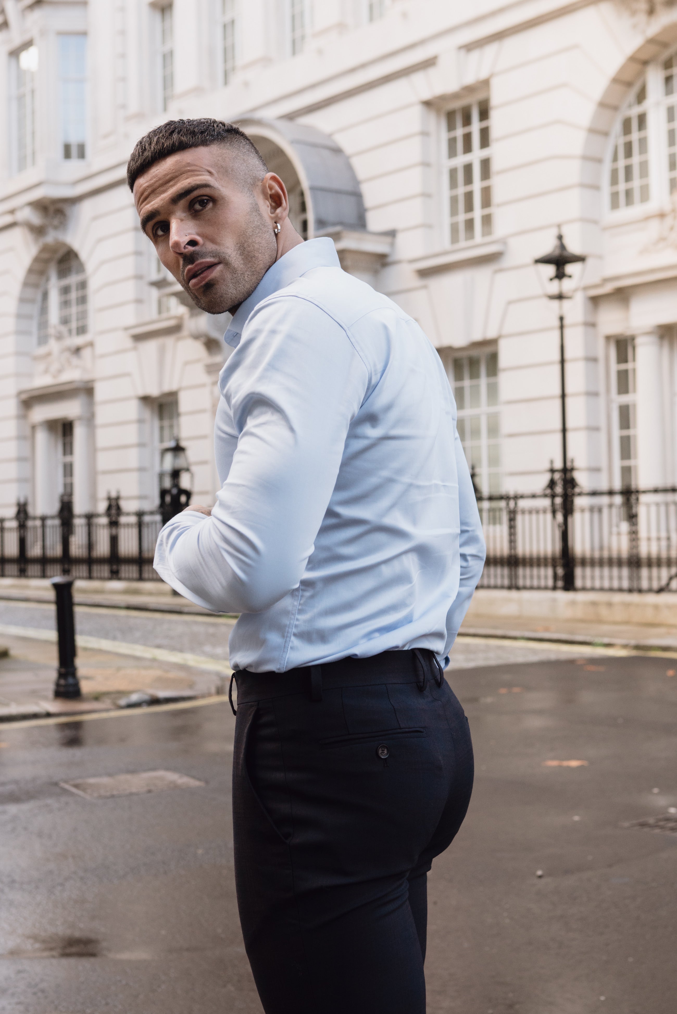 Slim Formal Navy / Tan Stretch Trousers - FST004