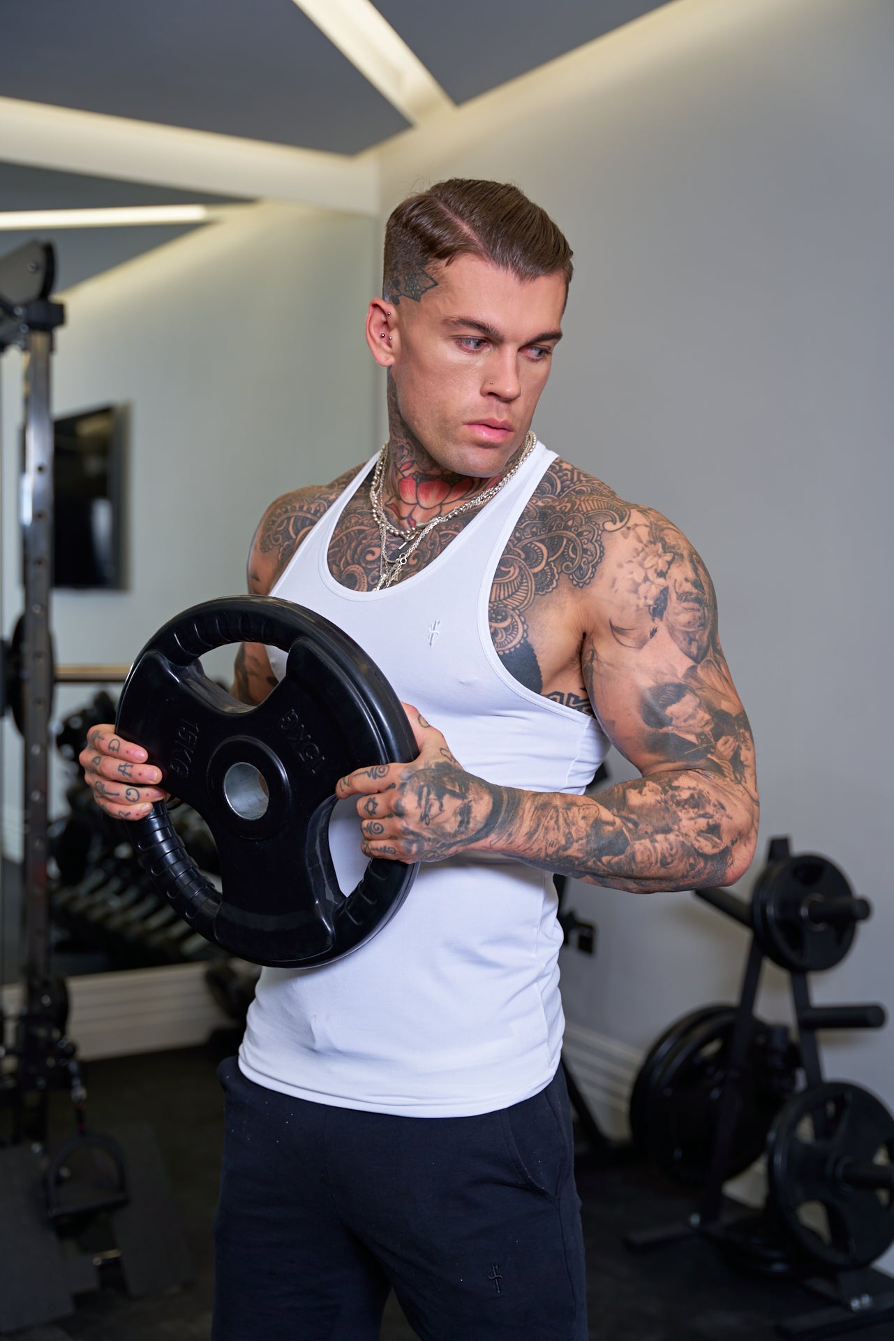 Muscle Fit White Gym Vest - FSH690