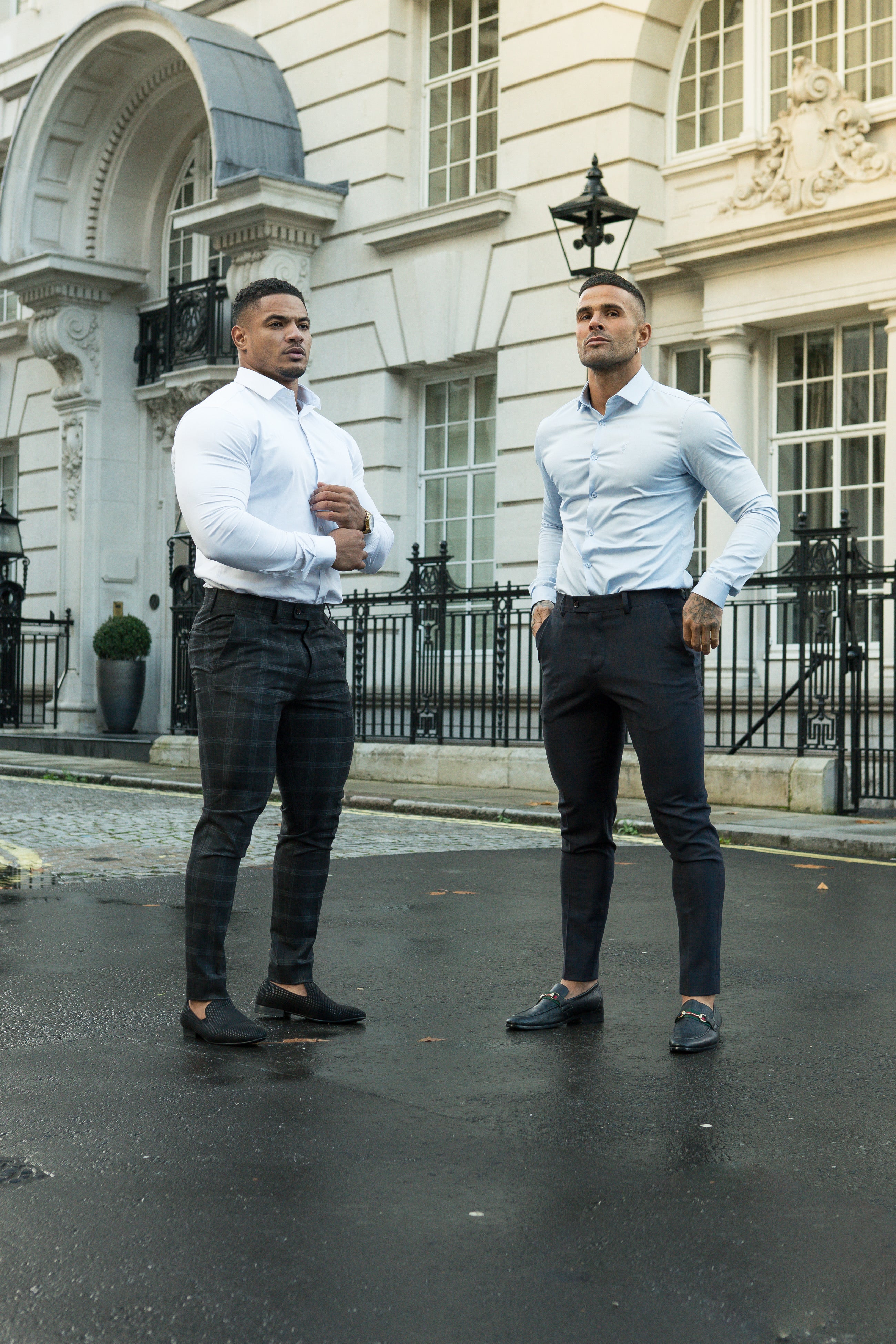 Father Sons Slim Formal Large Charcoal Check Stretch Pants - FST007