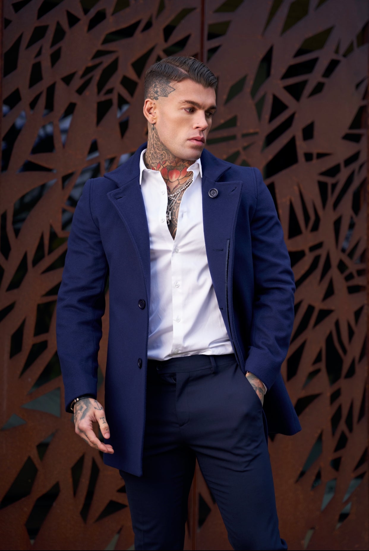 Slim Cashmere Funnel Neck Coat Navy - FSCOAT003