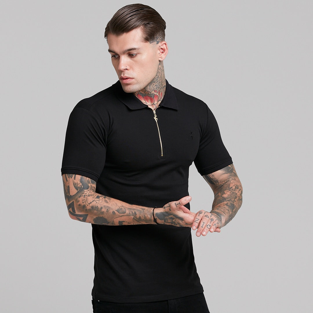 Classic Black and Gold Zipped Polo Shirt - FSH239