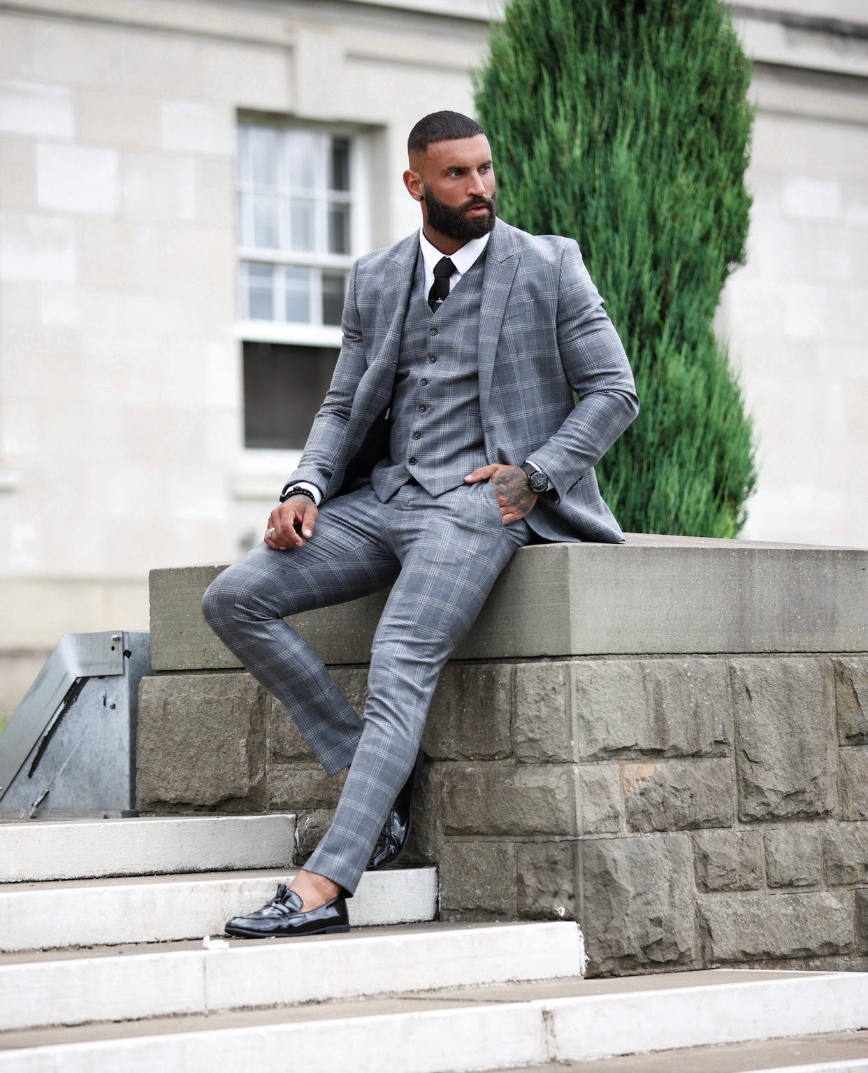 Slim Formal Suit Jacket Large Silver Grey Check - FSJKT005