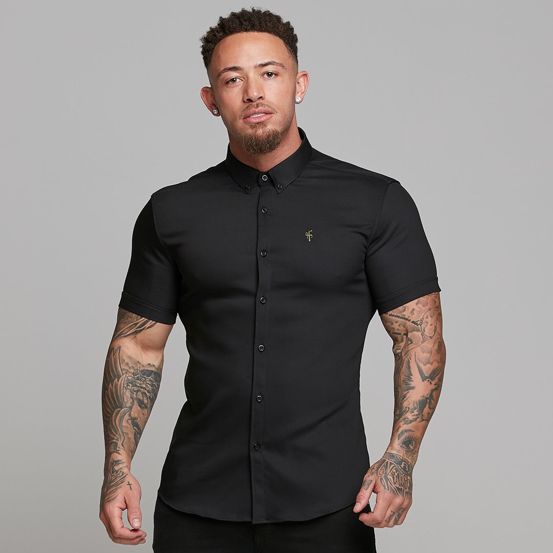 Super Slim Ultra Stretch Classic Black Short Sleeve (Khaki Embroidery) -  FS481