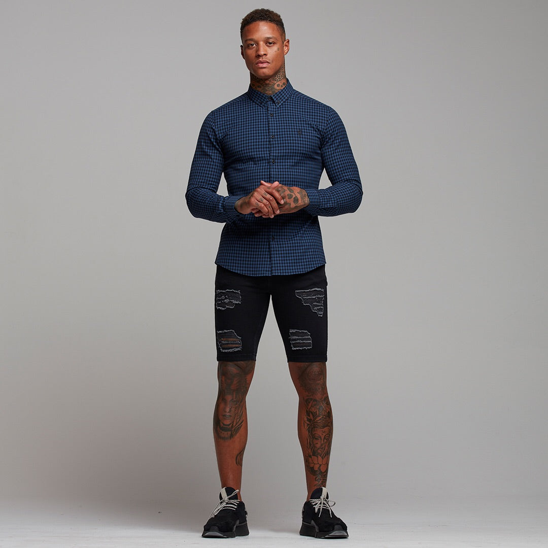 Super Slim Ultra Stretch Blue & Black Check - FS474