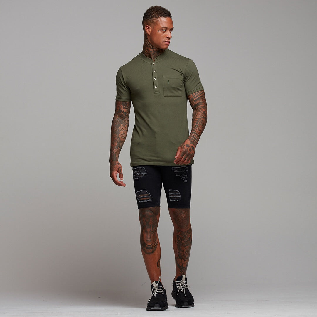 Classic Khaki Grandad Polo Shirt - FSH294