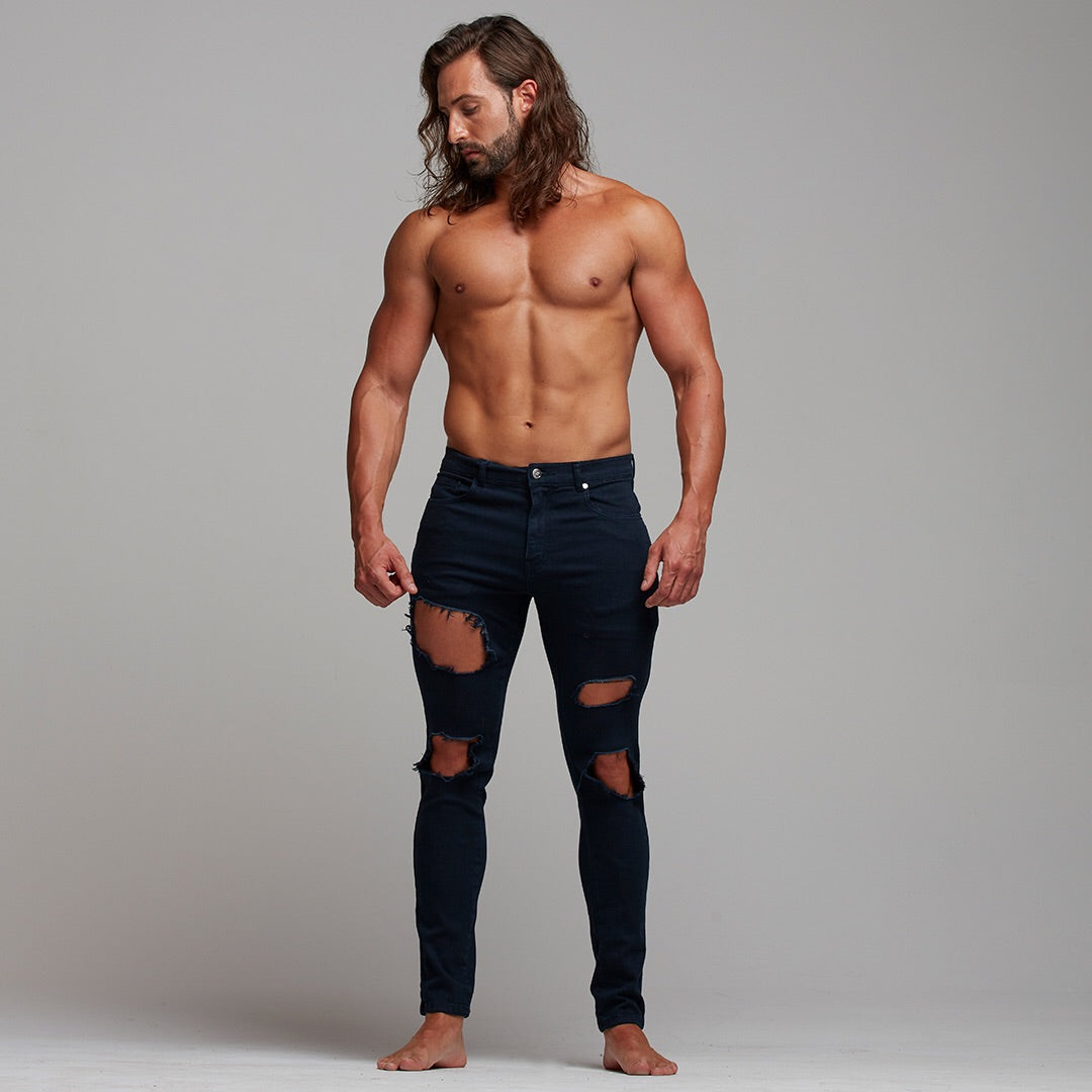 Slim Ultra Stretch Navy Ripped Jeans - FSH285