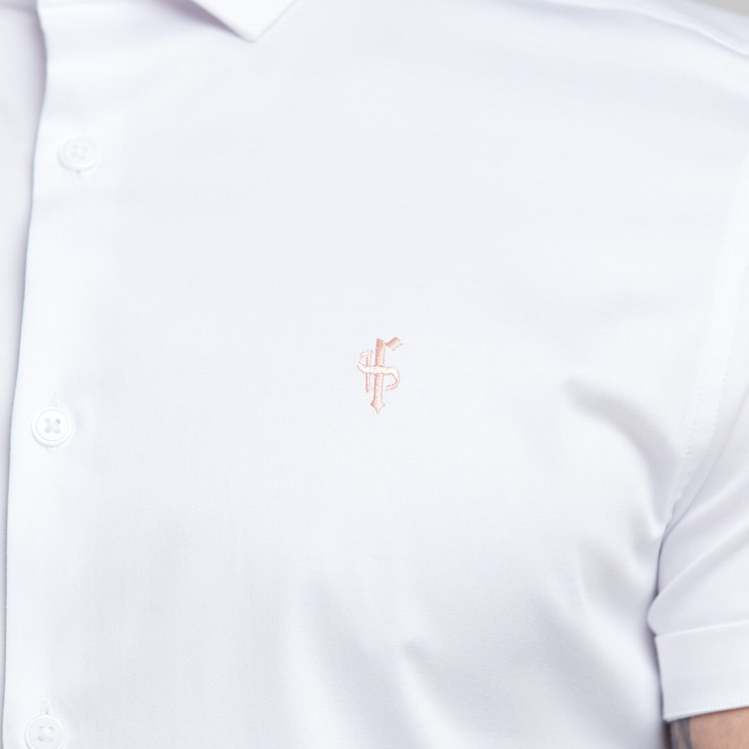 Slim Sateen Classic White with Peach Embroidery - FS400 (LAST CHANCE)
