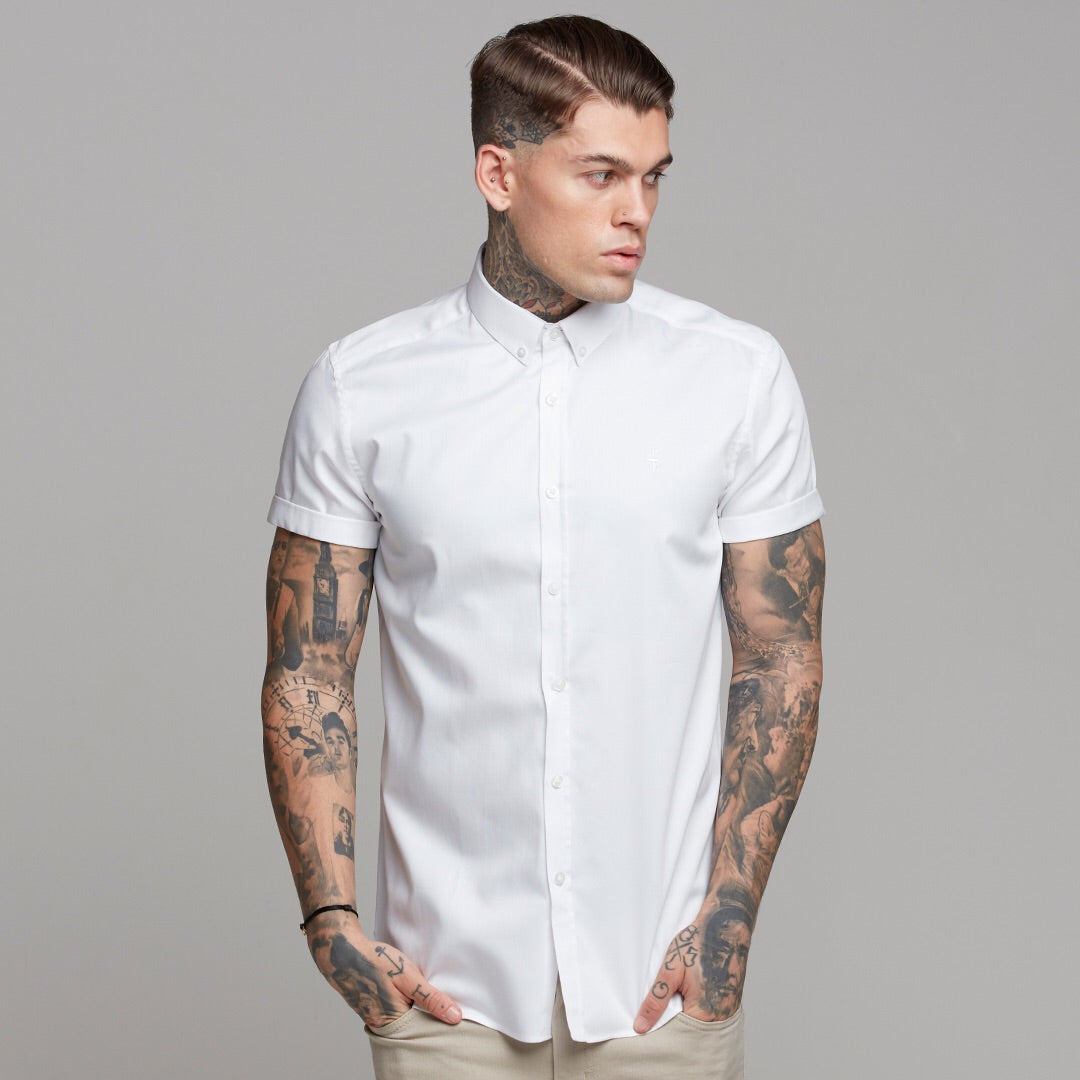 Classic White Luxe Egyptian Cotton Button Down Short Sleeve - FS494