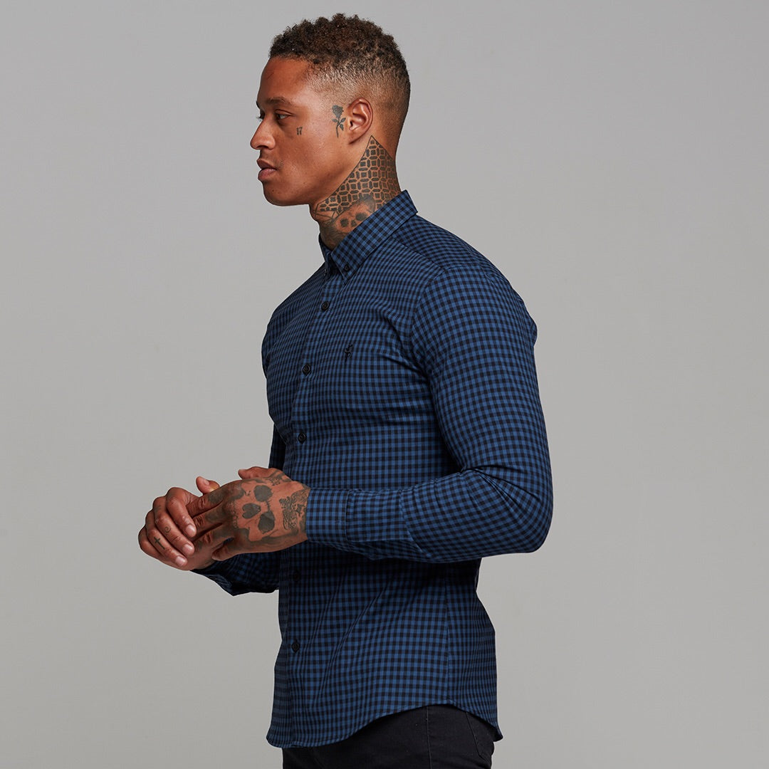 Super Slim Ultra Stretch Blue & Black Check - FS474
