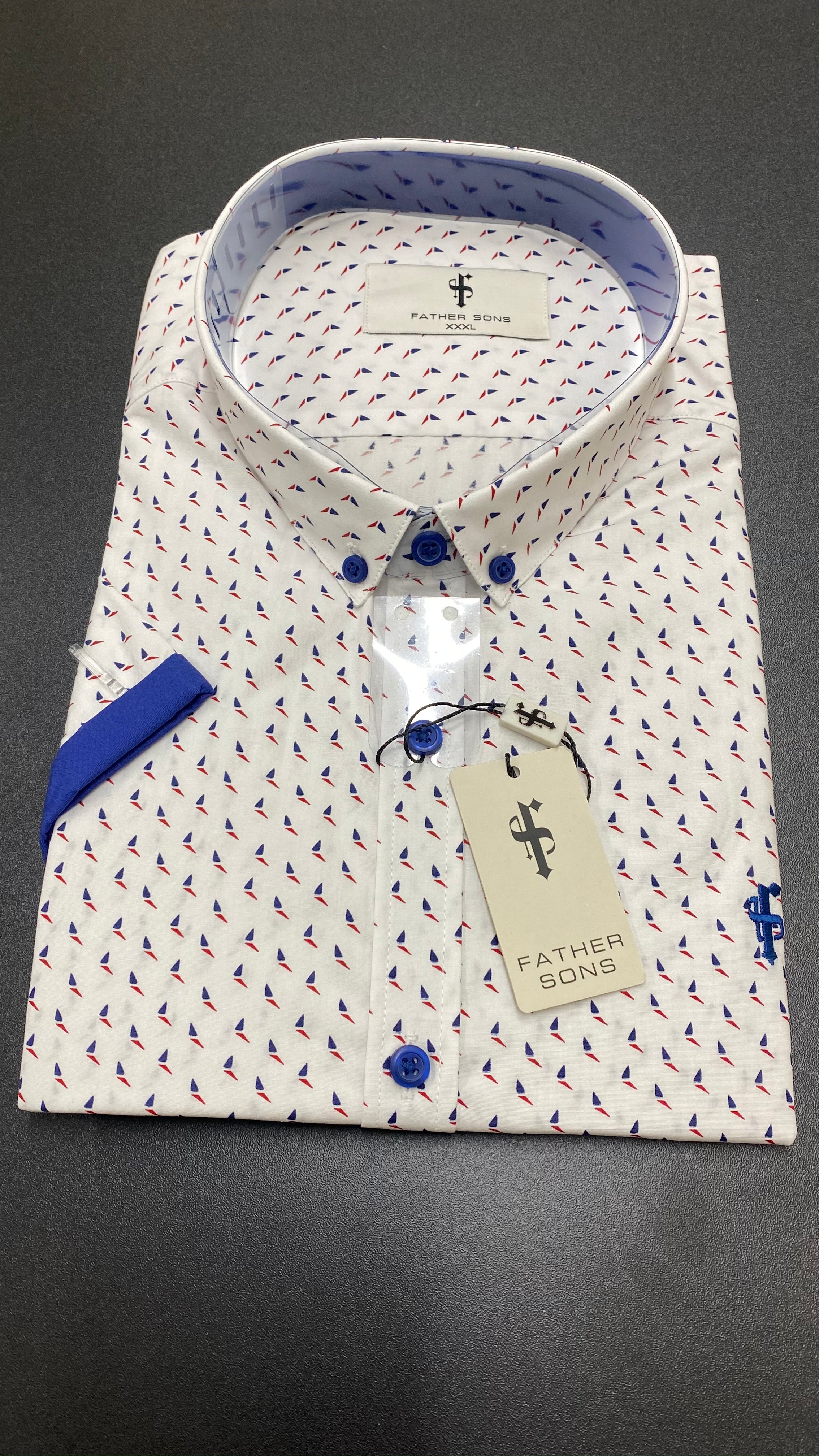 White with Navy / Red Print With Navy Contrast Sleeve- FSX122 (LAST CHANCE)